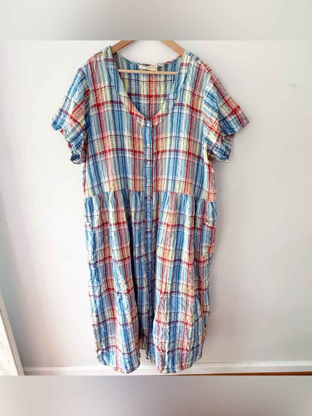 Vintage Women 100% Cotton Plaid Dress Size 3X 90s Cottagecore Western Comfy